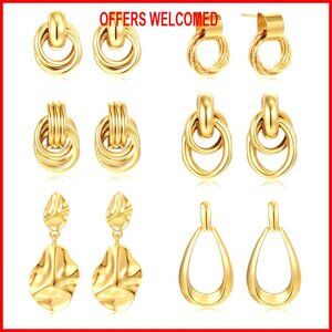 6 Pairs Gold Plated Knot Drop Earrings, Hypoallergenic Brass, Lightweight
